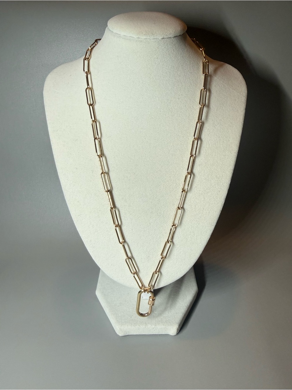 Gold Link Chain Necklace with Carabiner Pendant